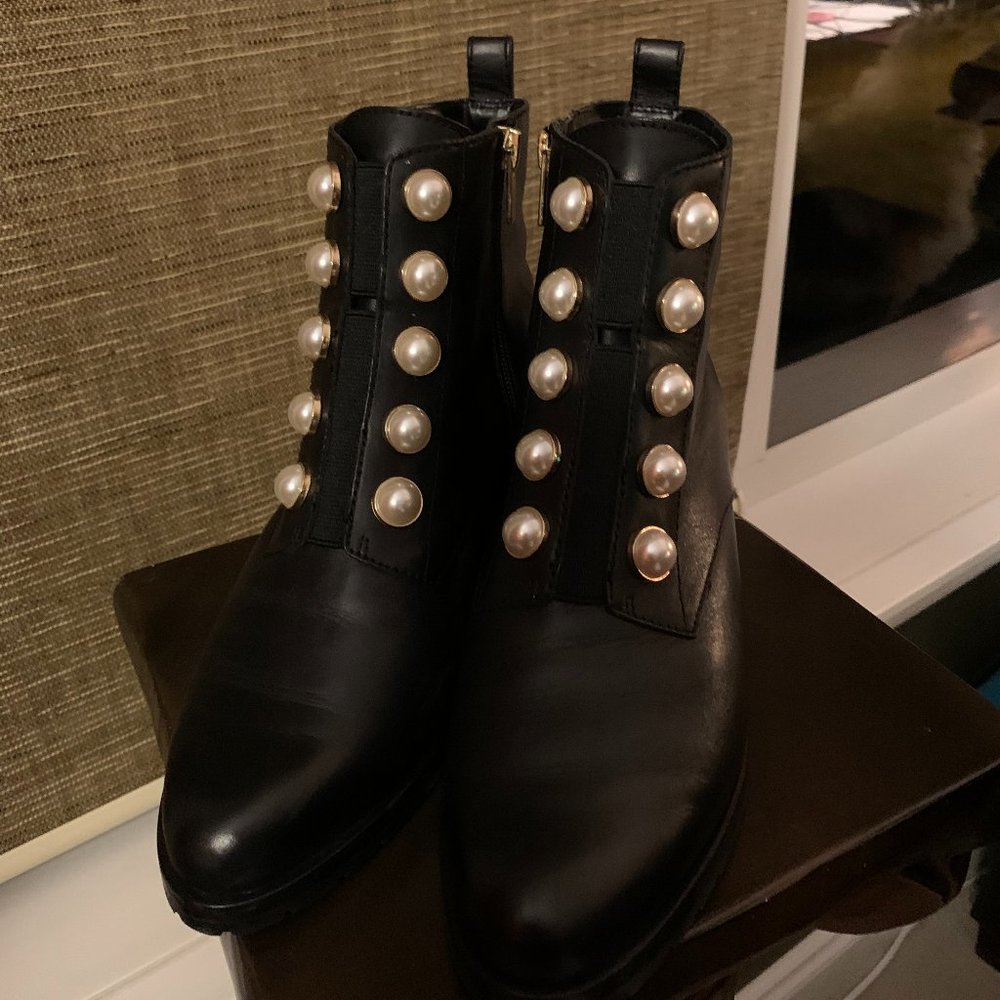 Genuine Leather Bootie with Pearls